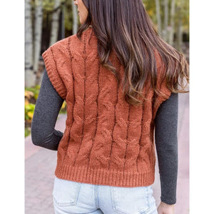 Grace and Lace Cabled Knit Sweater Vest - Cider