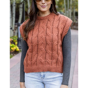 Grace and Lace Cabled Knit Sweater Vest - Cider