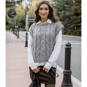 Grace and Lace Cabled Knit Sweater Vest - Grey