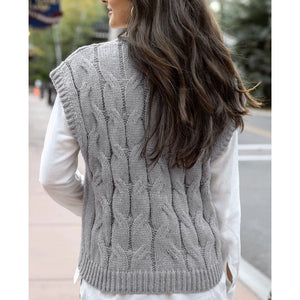 Grace and Lace Cabled Knit Sweater Vest - Grey