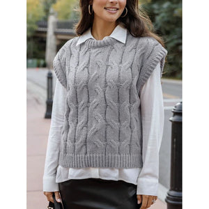 Grace and Lace Cabled Knit Sweater Vest - Grey