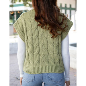 Grace and Lace Cabled Knit Sweater Vest - Ivy