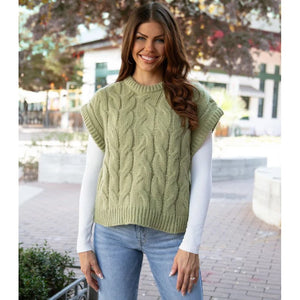 Grace and Lace Cabled Knit Sweater Vest - Ivy