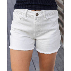 Grace and Lace Casual Colored Denim Shorts - White
