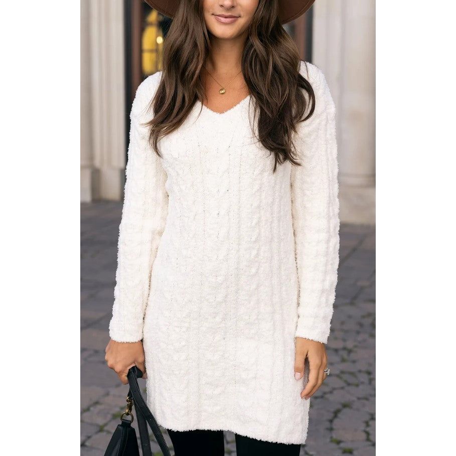 Grace and Lace Cloud Cabled Sweater Dress - Cream