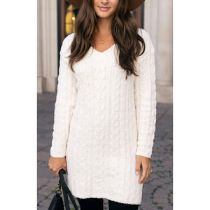 Grace and Lace Cloud Cabled Sweater Dress - Cream - FINAL SALE