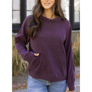 Grace and Lace Corded Pullover Hoodie - Aubergine