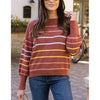 Grace and Lace Crew Neck Striped Sweater -  Terracotta