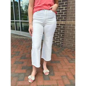 Grace and Lace Cropped White Wide Leg Denim
