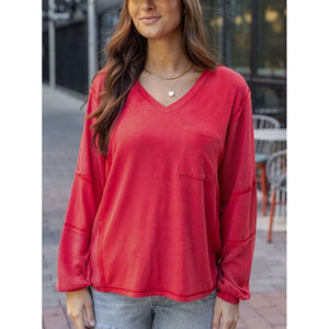 Grace and Lace Dolman Sleeve Boho V-Neck Top - Poppy