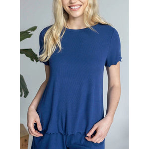 Grace and Lace Essential Ribbed Short Sleeve Fitted Tee - Classic Blue