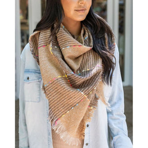 Grace and Lace Fall Fun Triangle Scarf - Tan Plaid