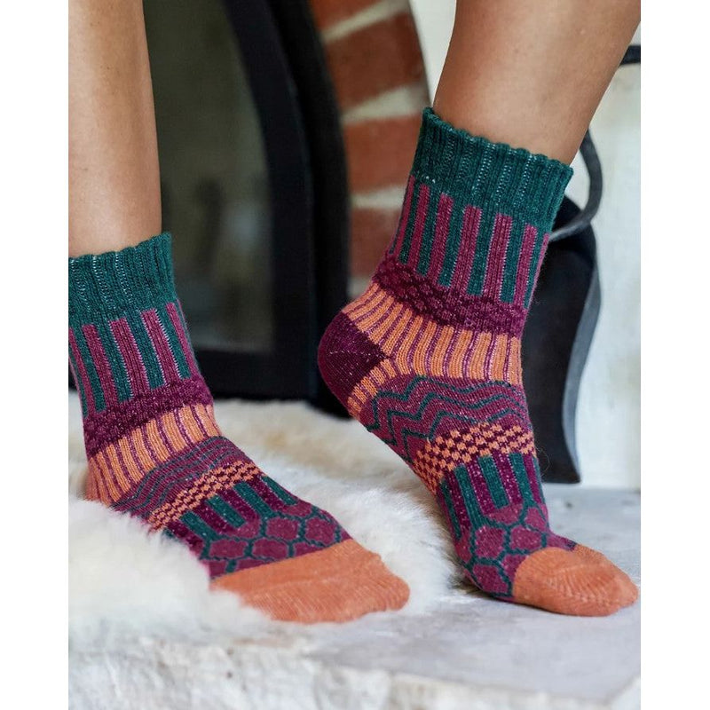 Grace and Lace Knit Cozy Crew Socks - Berry/Green