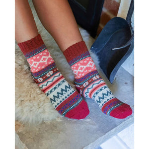 Grace and Lace Knit Cozy Crew Socks - Pink Alpine