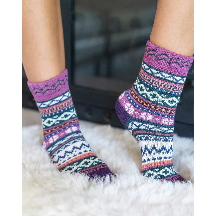 Grace and Lace Knit Cozy Crew Socks - Purple Alpine