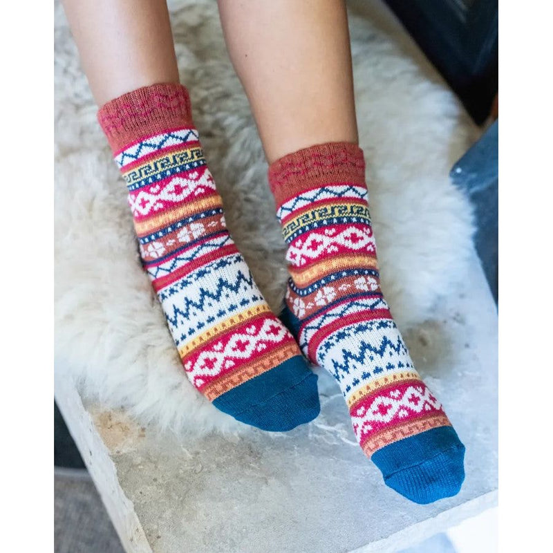 Grace and Lace Knit Cozy Crew Socks - Teal Alpine