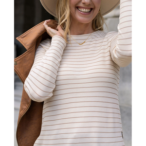Grace and Lace Long Sleeve Tunic Tee - Natural Stripe