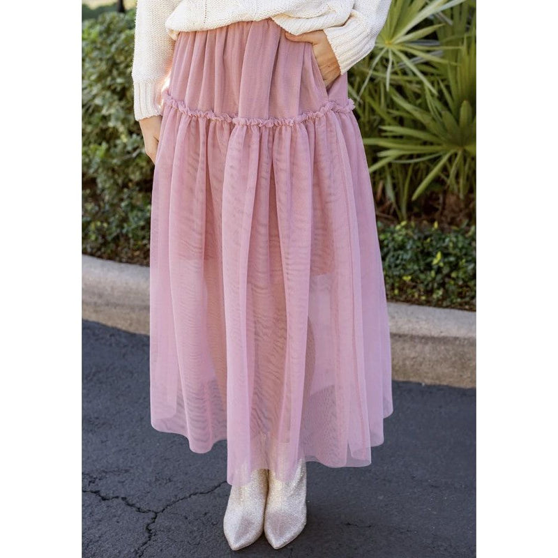 Grace and Lace Mesh Tiered Skirt - Blush