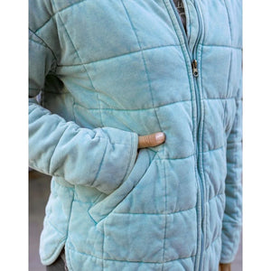 Grace and Lace Mineral Washed Quilted Jacket - Icy Blue