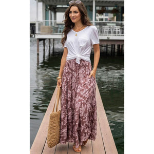Grace and Lace Pocketed Tiered Maxi Skirt - Pink Floral