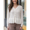 Grace and Lace Pointelle Peplum Cardigan - Ivory