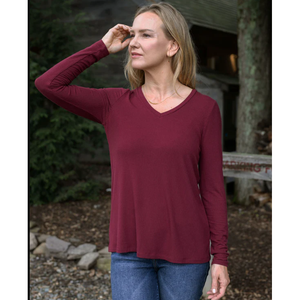 Grace and Lace Ribbed Long Sleeve Top - Wine