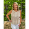Grace and Lace Snap Up Henley Tank Top - Natural Stripe