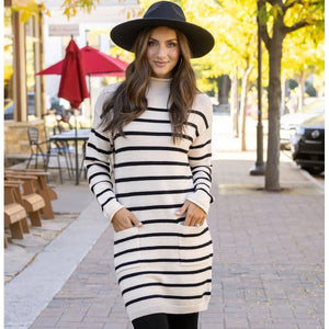 Grace and Lace Striped Sweater Dress - Natural/Black