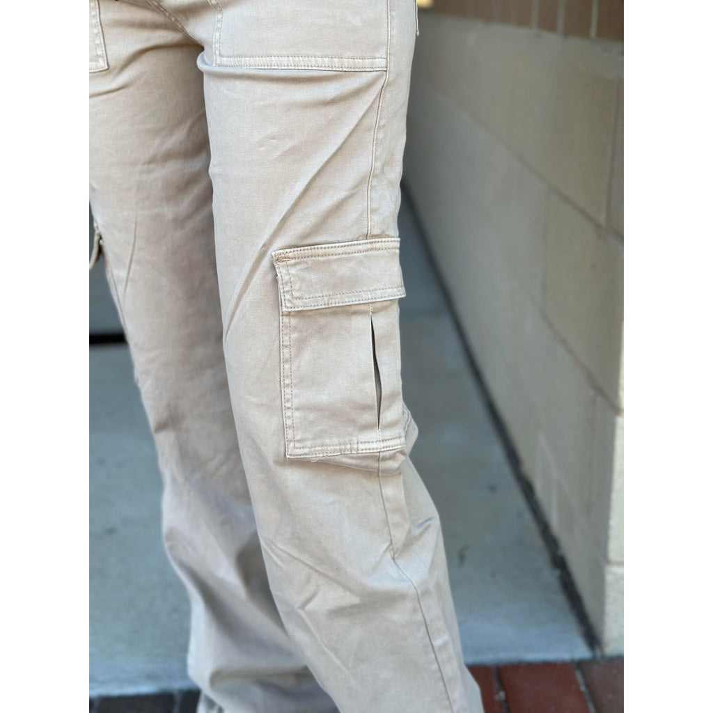 Grace and Lace Sueded Twill Cargo Pants - Khaki
