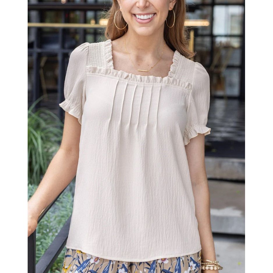 Grace and Lace Sweet Square Neck Top - Cream - FINAL SALE