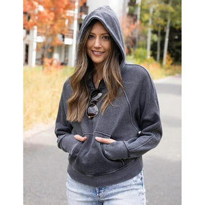 Grace and Lace Vintage Washed Quarter Zip Hoodie - Washed Grey