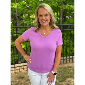 Grace and Lace Best Fit V-Neck Tee - Orchid