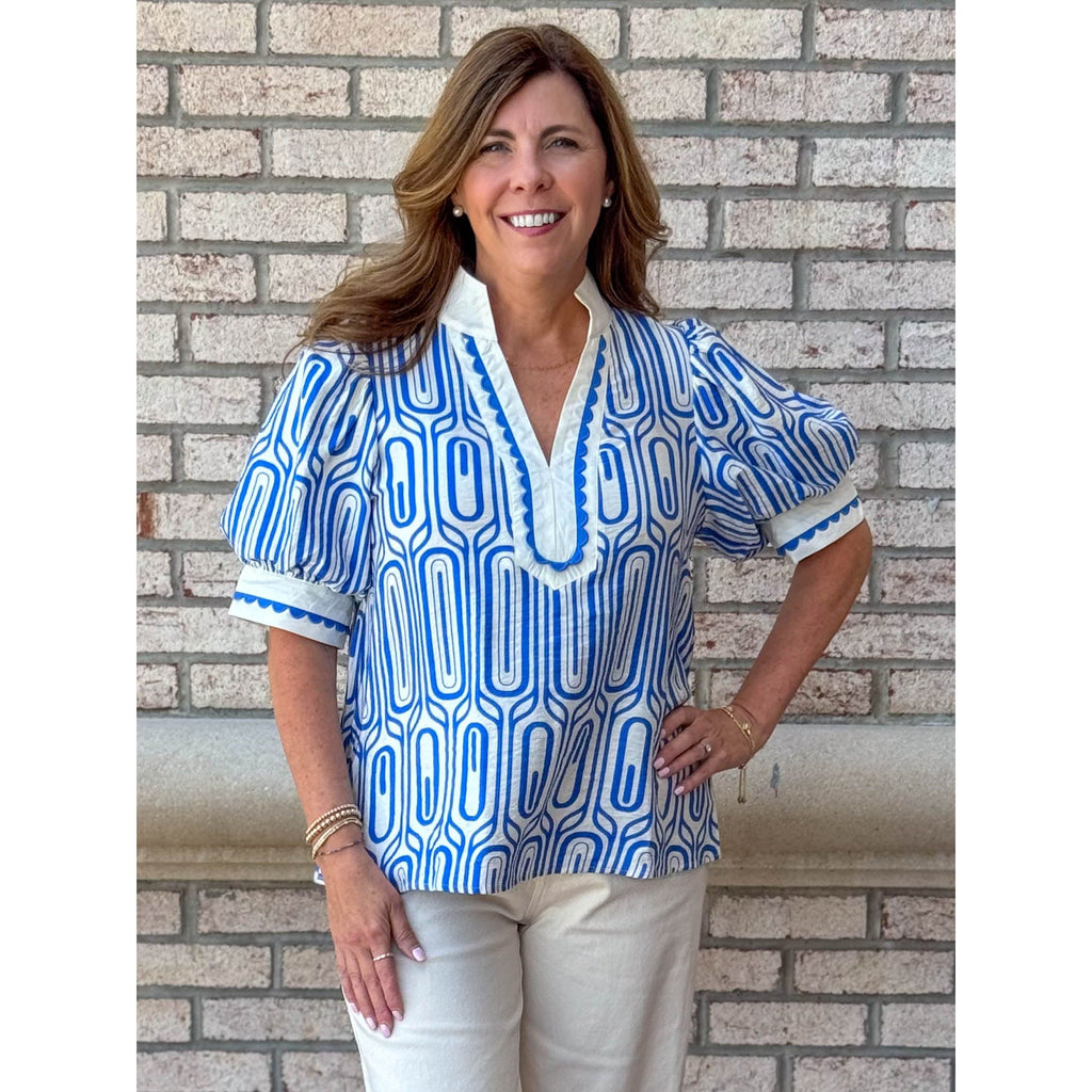 Graceyn Abstract Print Top - Blue