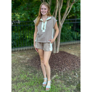 Ashley Elastic Waist Shorts - Light Taupe