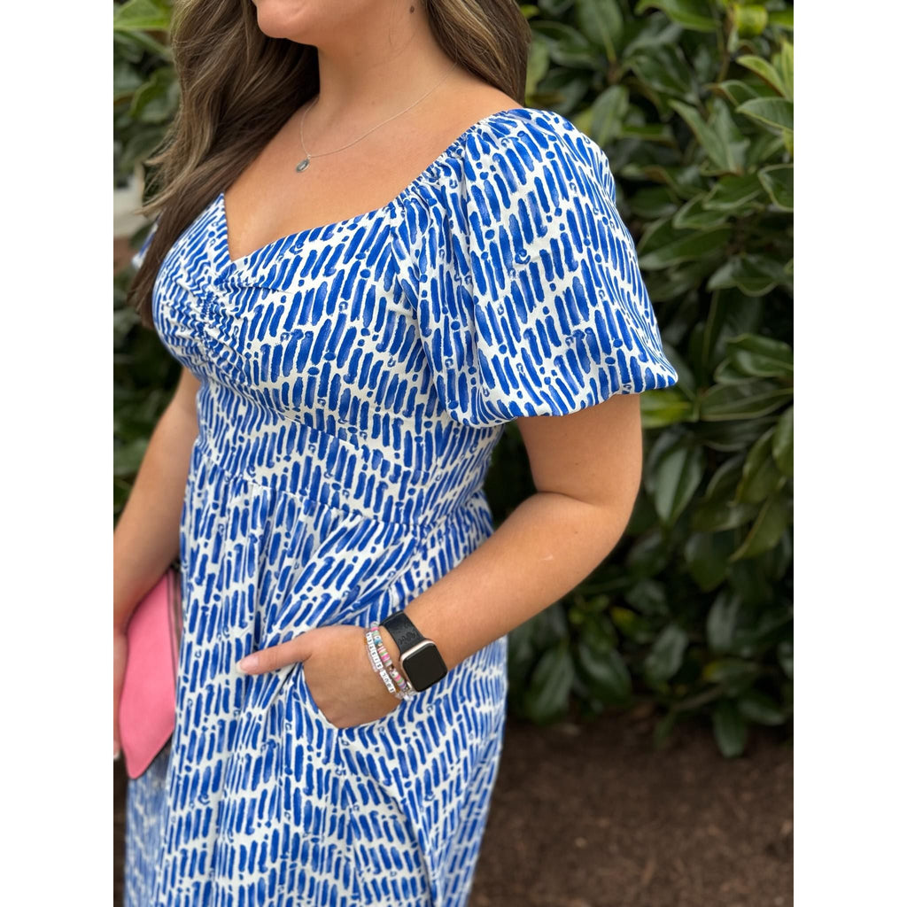 Greta Puff Sleeve Print Maxi Dress - Blue