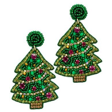 Sparkle Christmas Tree Earrings - Green