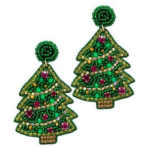 Sparkle Christmas Tree Earrings - Green