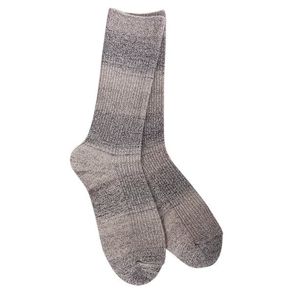 Weekend Ribbed Crew Socks - Walnut/Grey