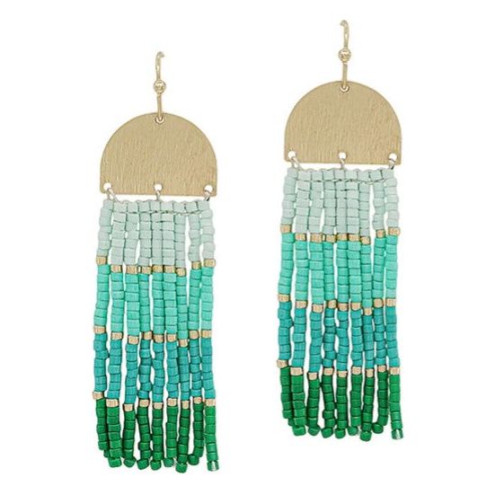 Half Circle Beaded Dangle Earrings - Mint/Green