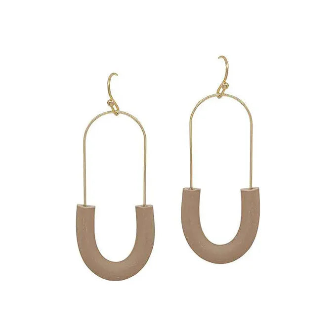 Half Oval Shape Clay Wire Earrings - Brown