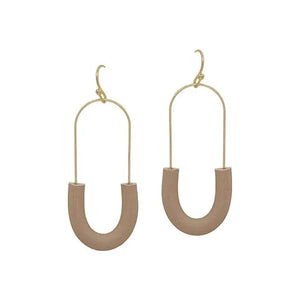 Half Oval Shape Clay Wire Earrings - Brown