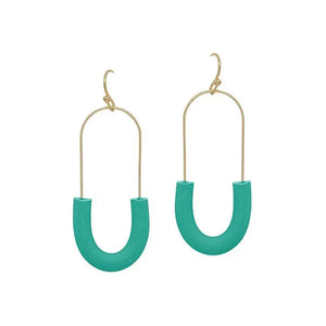 Half Oval Shape Clay Wire Earrings - Dark Green