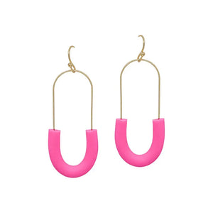 Half Oval Shape Clay Wire Earrings - Hot Pink