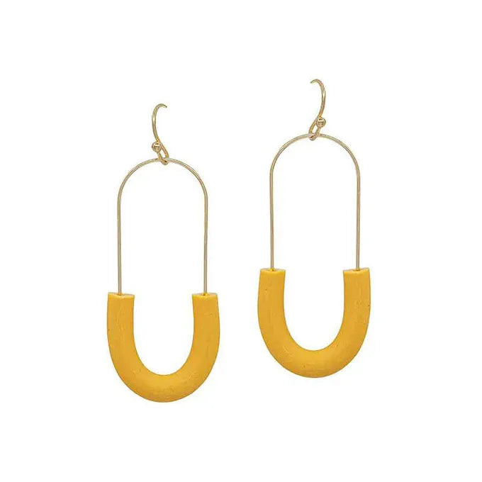 Half Oval Shape Clay Wire Earrings - Mustard