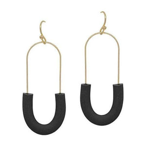 Half Oval Shape Clay Wire Earrings - Black