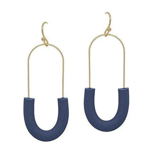 Half Oval Shape Clay Wire Earrings - Navy