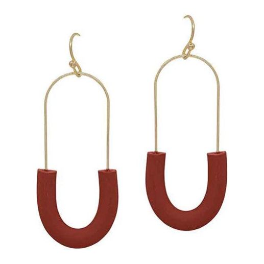 Half Oval Shape Clay Wire Earrings - Wine