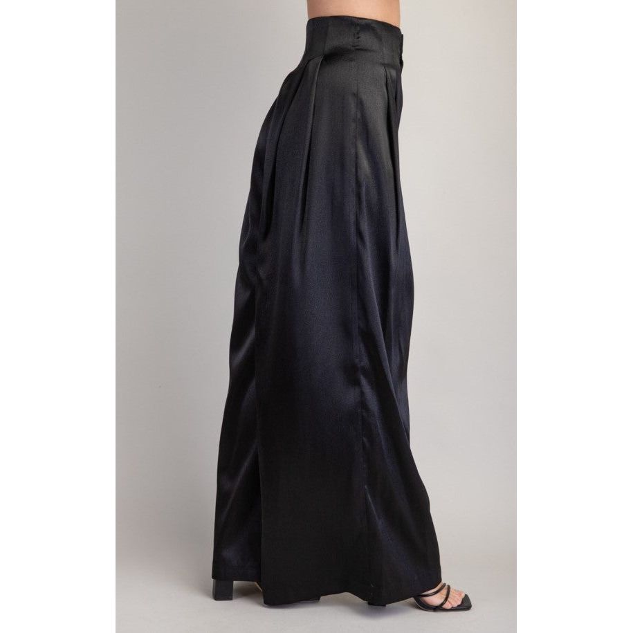 Georgia High Waist Satin Shimmer Pants - Black