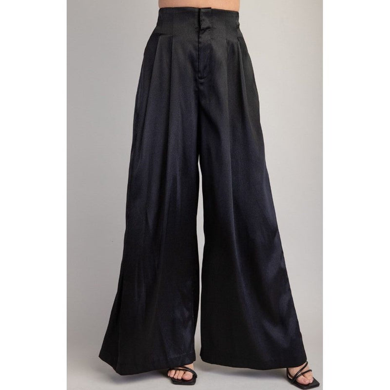 Georgia High Waist Satin Shimmer Pants - Black