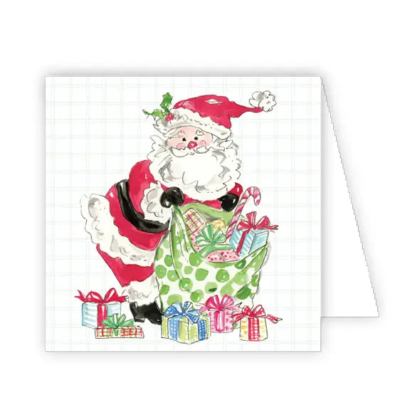 Handpainted Holiday Santa with Packages Enclosure Card